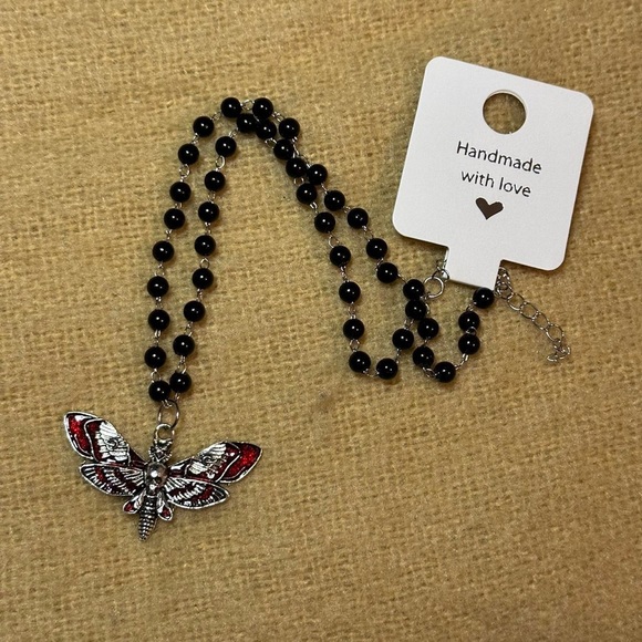 Death Moth skull Necklace Chain Wasp Steampunk Silver Gothic Butterfly - Picture 3 of 6